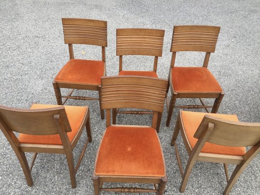 Art Deco Orange Fabric Chairs, Set of 6-DY-1338003