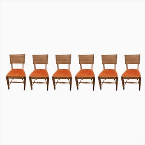 Art Deco Orange Fabric Chairs, Set of 6-DY-1338003