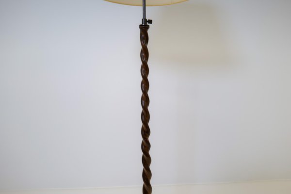 Art Deco Organic Swirl Floor Lamp in Stained Birch, Sweden, 1940s-UYK-1229955