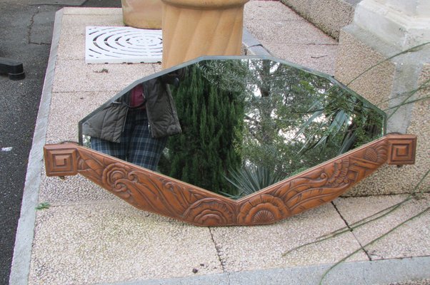 Art Deco Oval Mirror in Walnut, 1940s-RDN-1803208