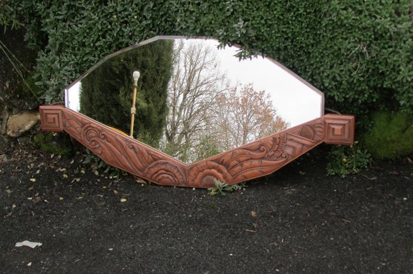 Art Deco Oval Mirror in Walnut, 1940s-RDN-1803208