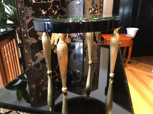 Art Deco Oval Side Table with Fluted Leaf Gilded Legs-LXP-752973