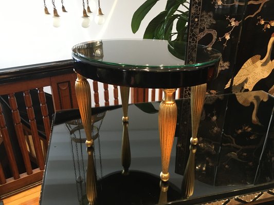 Art Deco Oval Side Table with Fluted Leaf Gilded Legs-LXP-752973