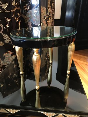 Art Deco Oval Side Table with Fluted Leaf Gilded Legs-LXP-752973