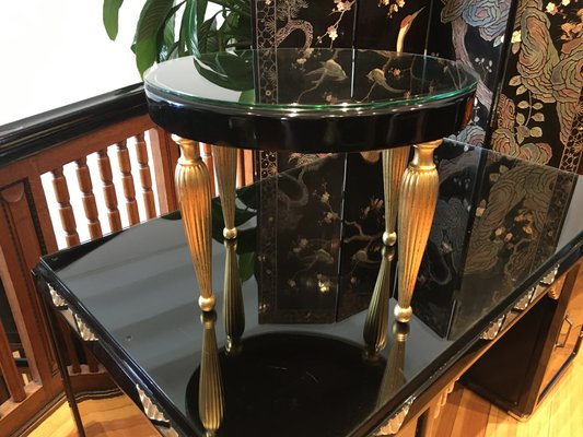 Art Deco Oval Side Table with Fluted Leaf Gilded Legs-LXP-752973