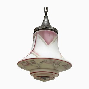 Art Deco Painted Milk Glass Pendant Lamp, 1920s-UCH-1298088