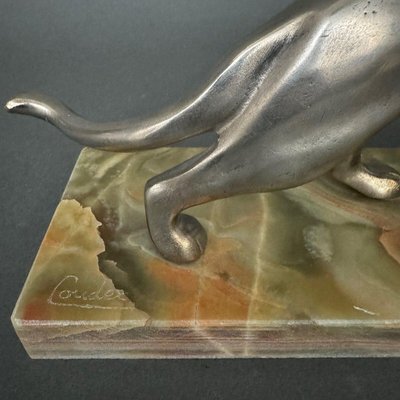 Art Deco Panther in Silvered Bronze on Onyx Base by Michel Découx-QKG-2042744