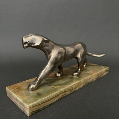 Art Deco Panther in Silvered Bronze on Onyx Base by Michel Découx-QKG-2042744