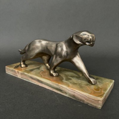 Art Deco Panther in Silvered Bronze on Onyx Base by Michel Découx-QKG-2042744