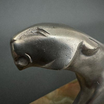 Art Deco Panther in Silvered Bronze on Onyx Base by Michel Découx-QKG-2042744