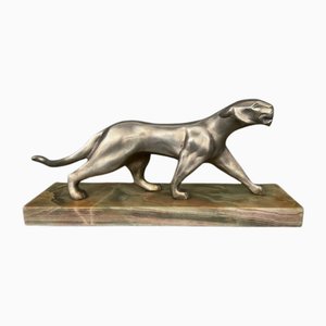 Art Deco Panther in Silvered Bronze on Onyx Base by Michel Découx-QKG-2042744