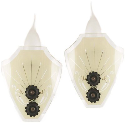 Art Deco Pastel-Colored Glass & Burnished Bronze Sconces by Paolo Buffa for Strada Milano, 1940s, Set of 2-NJV-857202