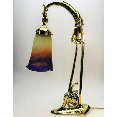 Art Deco Pate De Verre Brass & Glass Table Lamp from Muller Fres, 1910s-VDW-885991