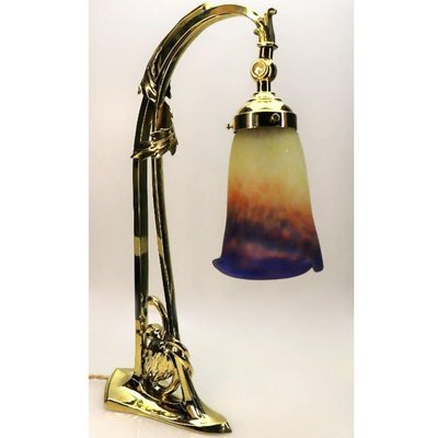 Art Deco Pate De Verre Brass & Glass Table Lamp from Muller Fres, 1910s-VDW-885991