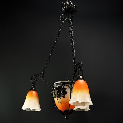 Art Deco Pate De Verre Ceiling Lamp attributed to Schneider, 1930s-JUZ-1740034