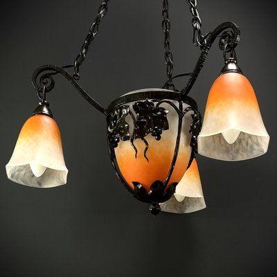 Art Deco Pate De Verre Ceiling Lamp attributed to Schneider, 1930s-JUZ-1740034