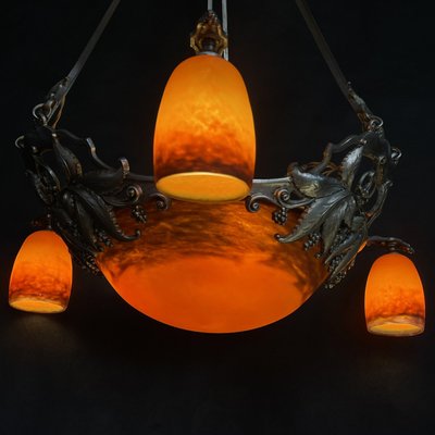 Art Deco Pate De Verre Ceiling Lamp by Degué, 1930s-JUZ-1732387