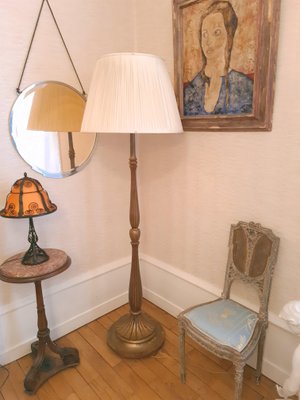 Art Deco Patinated Gold Leaf Floor Lamp in the style of Sue et Mare-AWH-1004554