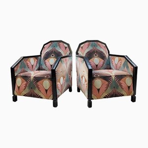 Art Deco Patterned Club Chairs, 1930s, Set of 2-BW-1407661