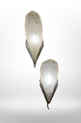 Art Deco Peacock Feather Sconces from Établissements Jean Gauthier, 1930, Set of 2-XGK-1783573