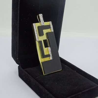 Art Deco Pendant, 18 Kt Yellow Gold, Ónix and Diamonds, France, 1930s-NUC-1720113