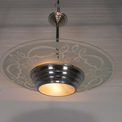 Art Deco Pendant Lamp with Glass Disc, 1930s-TL-2027076