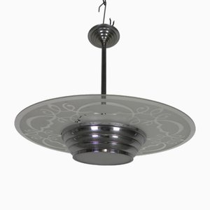 Art Deco Pendant Lamp with Glass Disc, 1930s-TL-2027076