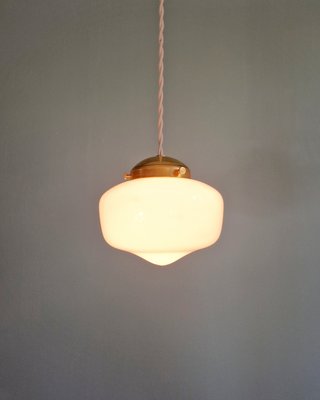 Art Deco Pendant Light in Conical and White Opaline Glass, 1920s-FAX-2028127