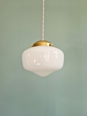 Art Deco Pendant Light in Conical and White Opaline Glass, 1920s-FAX-2028127