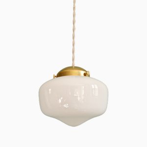 Art Deco Pendant Light in Conical and White Opaline Glass, 1920s-FAX-2028127