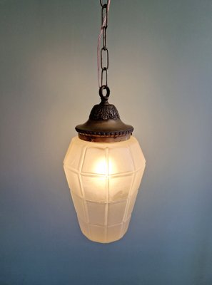 Art Deco Pendant Light in Faceted Transparent Satin Glass, 1920s-FAX-2043065