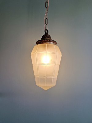 Art Deco Pendant Light in Faceted Transparent Satin Glass, 1920s-FAX-2043065