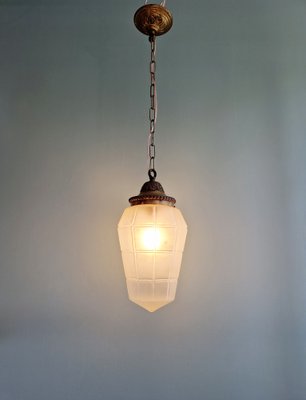 Art Deco Pendant Light in Faceted Transparent Satin Glass, 1920s-FAX-2043065