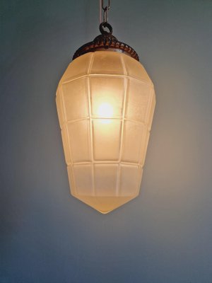 Art Deco Pendant Light in Faceted Transparent Satin Glass, 1920s-FAX-2043065