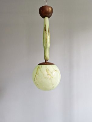 Art Deco Pendant Light in Green Marbled Opaline Glass, Former Czechoslovakia, 1920s-FAX-2035899