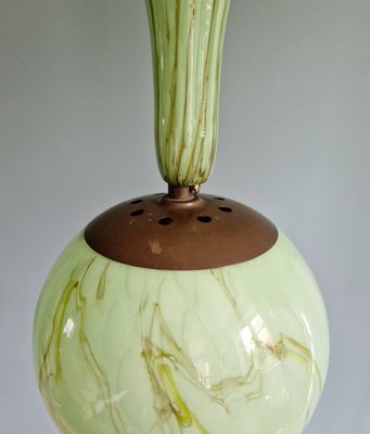 Art Deco Pendant Light in Green Marbled Opaline Glass, Former Czechoslovakia, 1920s-FAX-2035899