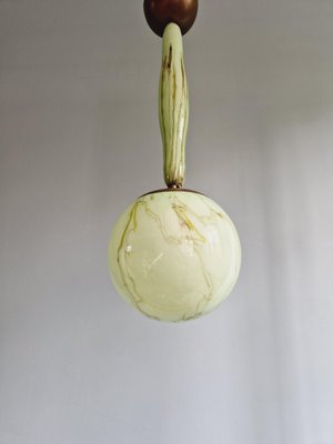 Art Deco Pendant Light in Green Marbled Opaline Glass, Former Czechoslovakia, 1920s-FAX-2035899