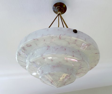 Art Deco Pendant Light in Pink Purple White Glass, 1930s-GUT-2036087