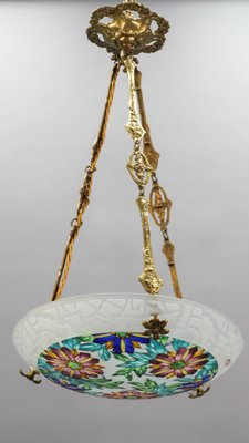 Art Deco Pendant Light in Polychrome Enameled Glass from Loys Lucha, 1930s-KEG-1153813