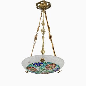 Art Deco Pendant Light in Polychrome Enameled Glass from Loys Lucha, 1930s-KEG-1153813