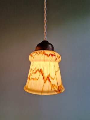 Art Deco Pendant Lights in Marbled Opaline Glass, 1920s, Set of 2-FAX-2033798