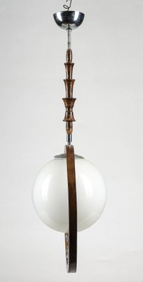 Art Deco Pendant with Walnut Wood & Dancer Holding Opaline Sphere-RAQ-1115446