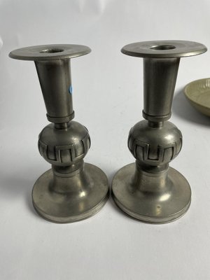 Art Deco Pewter Candleholders from Schröder Olsson, Set of 2-HYQ-1817761