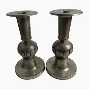 Art Deco Pewter Candleholders from Schröder Olsson, Set of 2-HYQ-1817761