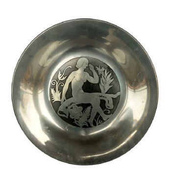 Art Deco Pewter Woman Plate fromJust Andersen Design, Denmark, 1920s-KGD-2018465