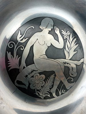 Art Deco Pewter Woman Plate fromJust Andersen Design, Denmark, 1920s-KGD-2018465