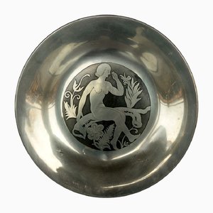 Art Deco Pewter Woman Plate fromJust Andersen Design, Denmark, 1920s-KGD-2018465