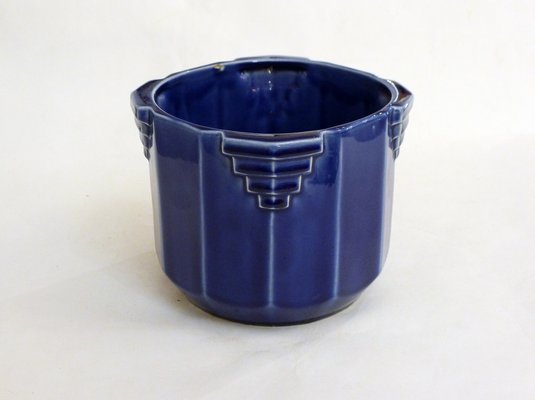 Art Deco Planter in Cobalt Blue Earthenware by De Bruyn, France, 1920s-RNR-2043353