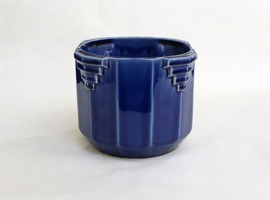 Art Deco Planter in Cobalt Blue Earthenware by De Bruyn, France, 1920s-RNR-2043353