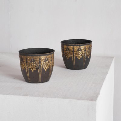 Art Deco Planters with Floral Decor, 1920s-1930s, Set of 2-LPQ-1750921